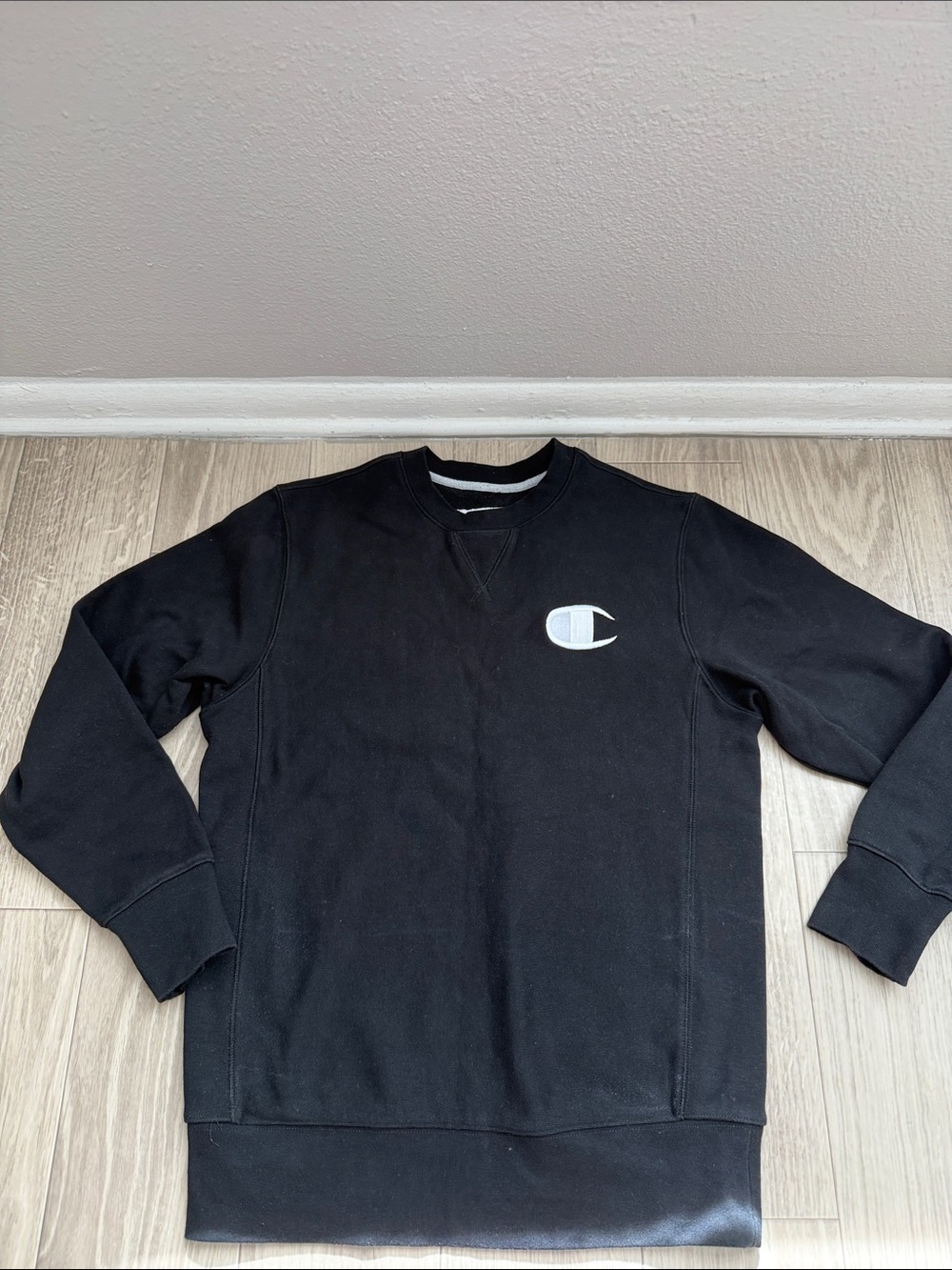 Champion Black Pullover Sweatshirt with Small Chest Logo